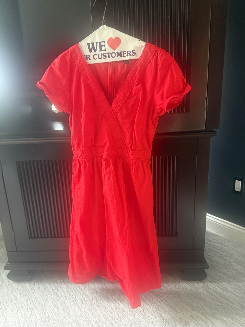 J. Crew Bright Red V-Neck Midi Dress